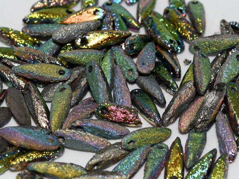 Dagger Beads 3x11 mm Crystal Etched Full Vitrail Czech Glass Multicolored