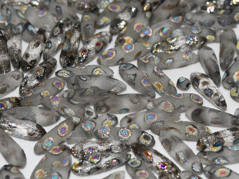 Dagger Beads 3x11 mm Crystal Etched Vitrail Dots Czech Glass Multicolored