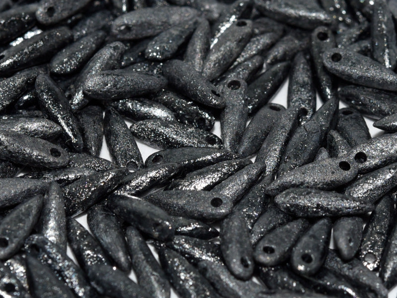 Dagger Beads 3x11 mm Jet Etched Hematite Czech Glass Grey