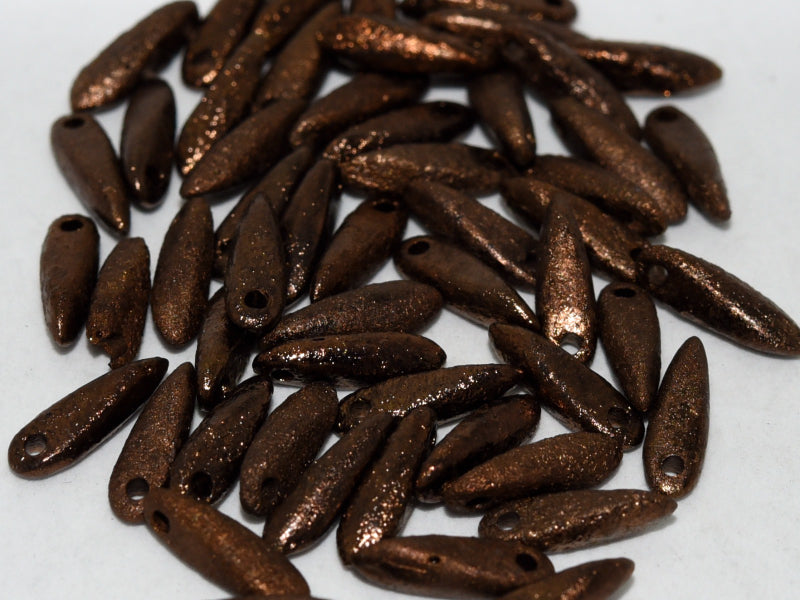 Dagger Beads 3x11 mm Jet Etched Bronze Czech Glass Brown