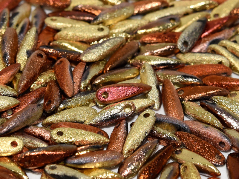 Dagger Beads 3x11 mm Jet Etched California Gold Rush Czech Glass Gold