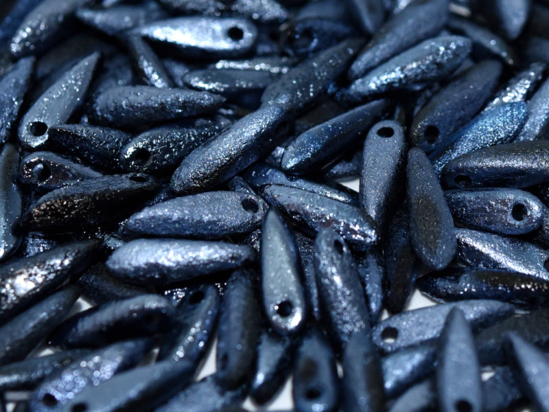 Dagger Beads 3x11 mm Jet Etched Full Lagoon Czech Glass Blue