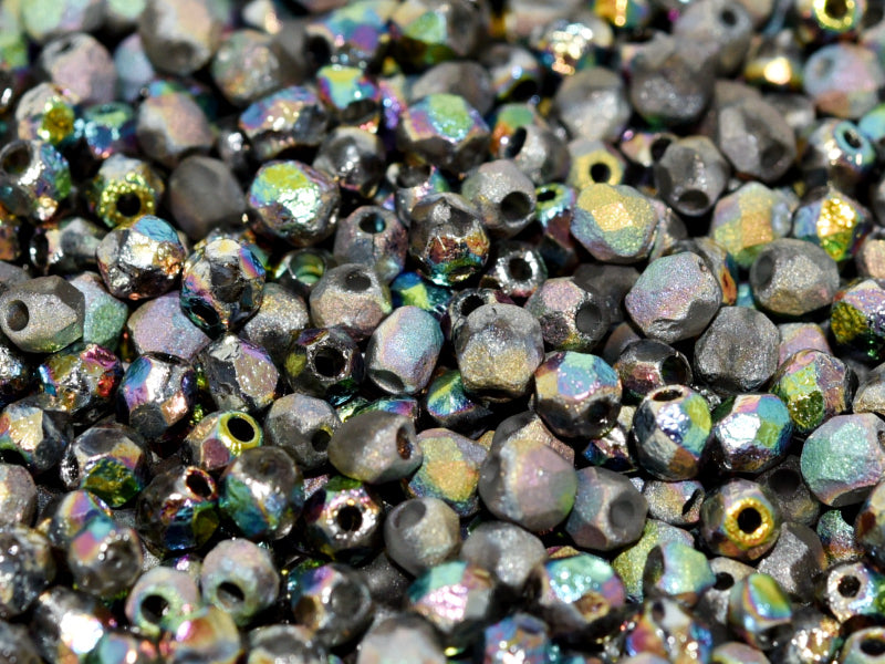 Fire Polished Beads 6 mm Crystal Etched Full Vitrail Czech Glass Multicolored