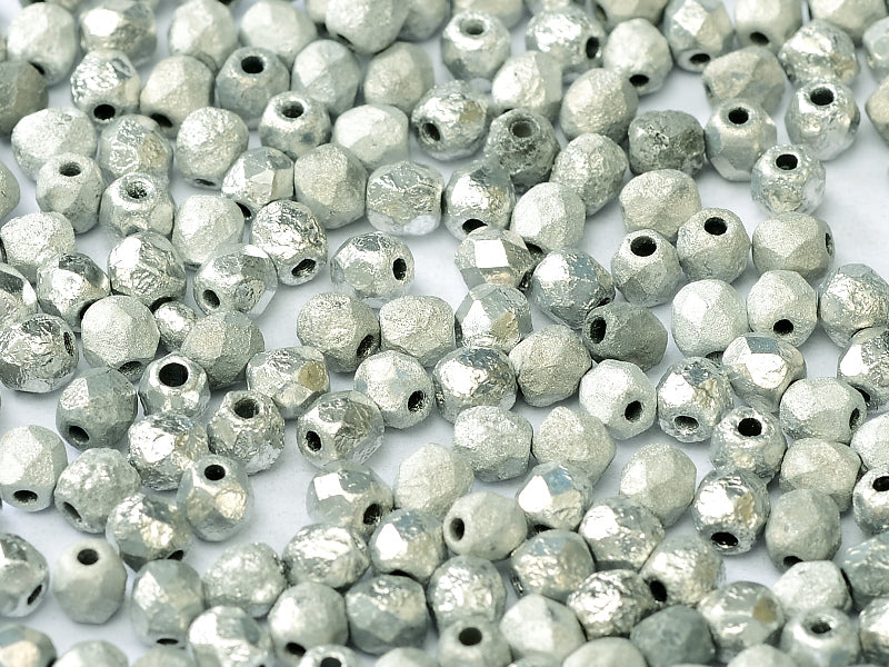 Fire Polished Beads 6 mm Crystal Etched Labrador Full Czech Glass Silver
