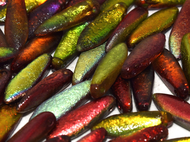 25 pcs Dagger Beads, 5x16mm, 1-Hole, Czech Glass, Crystal Etched Magic Apple