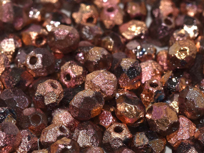 Fire Polished Beads 6 mm Crystal Etched Full Capri Rose Czech Glass Multicolored Gold Pink