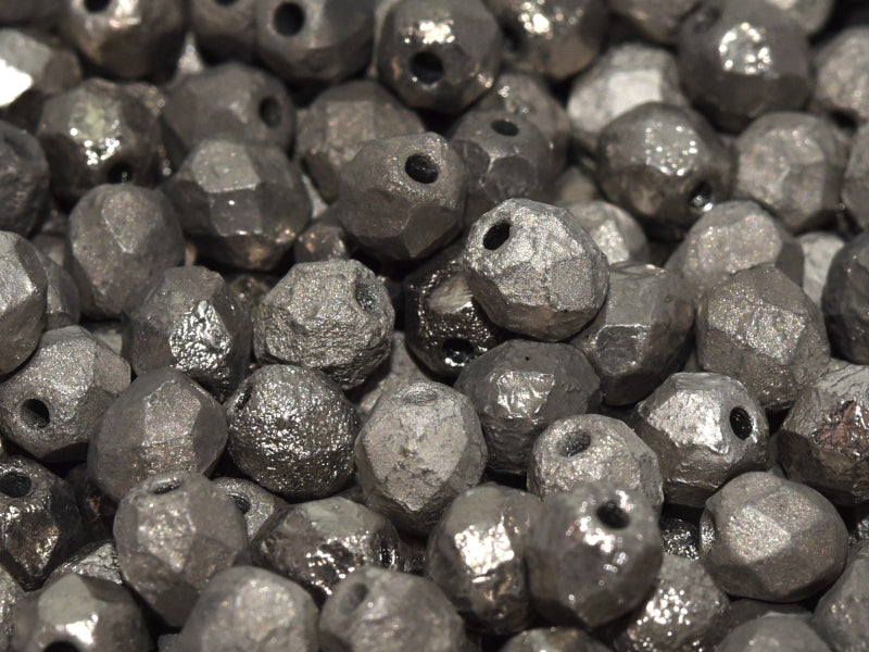 Fire Polished Beads 6 mm Crystal Etched Argentic Full Czech Glass Grey Silver
