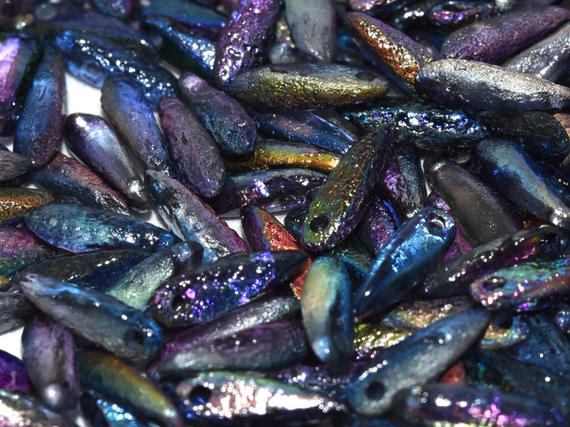 Dagger Beads 3x11 mm Crystal Etched Magic Blue Czech Glass Blue Multicolored