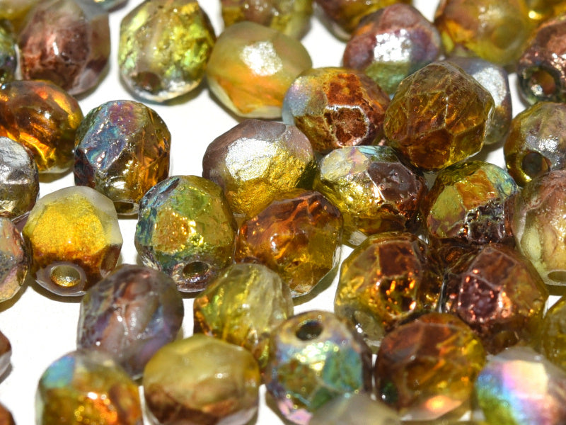 Fire Polished Beads 6 mm Crystal Etched Magic Green Czech Glass Multicolored Green