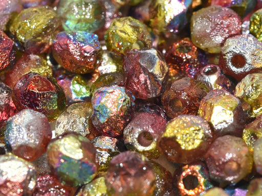 Fire Polished Beads 6 mm Crystal Etched Magic Apple Czech Glass Multicolored