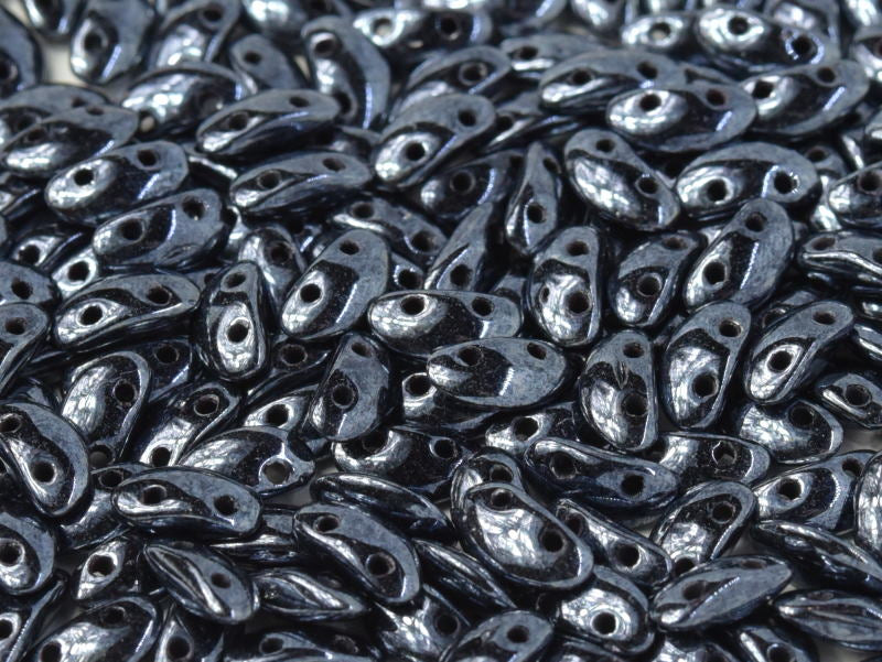 300 pcs MobyDuo® Beads, 3x8mm, 2-Hole, Czech Glass, Jet Hematite