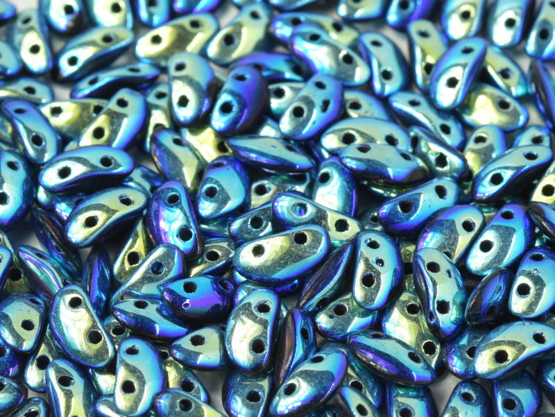 50 pcs MobyDuo® Beads, 3x8mm, 2-Hole, Czech Glass, Jet Full AB