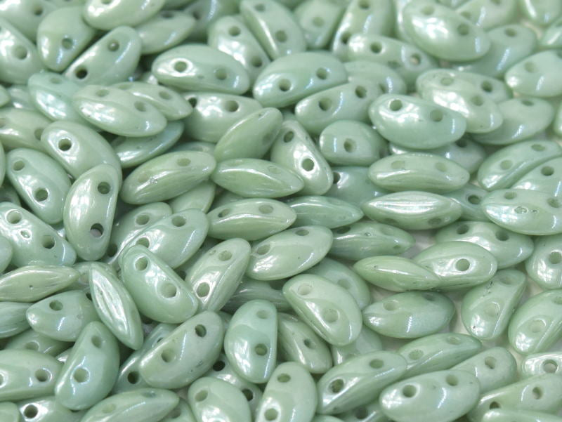 300 pcs MobyDuo® Beads, 3x8mm, 2-Hole, Czech Glass, Chalk White Teal Luster