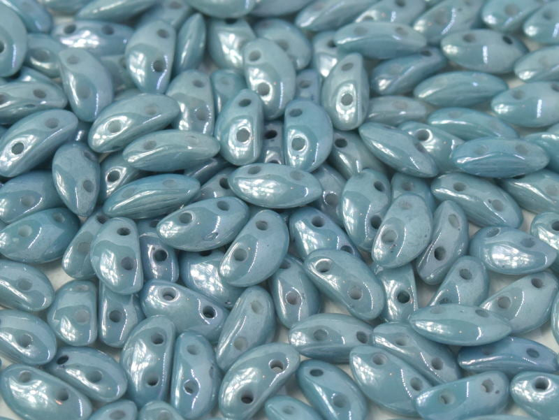 300 pcs MobyDuo® Beads, 3x8mm, 2-Hole, Czech Glass, Chalk White Baby Blue Luster