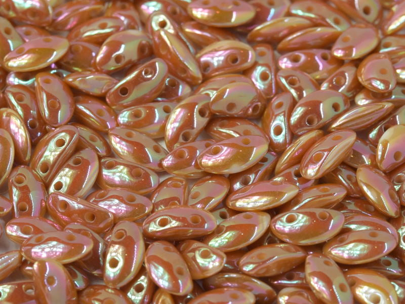 300 pcs MobyDuo® Beads, 3x8mm, 2-Hole, Czech Glass, Chalk White Full Apricot Medium