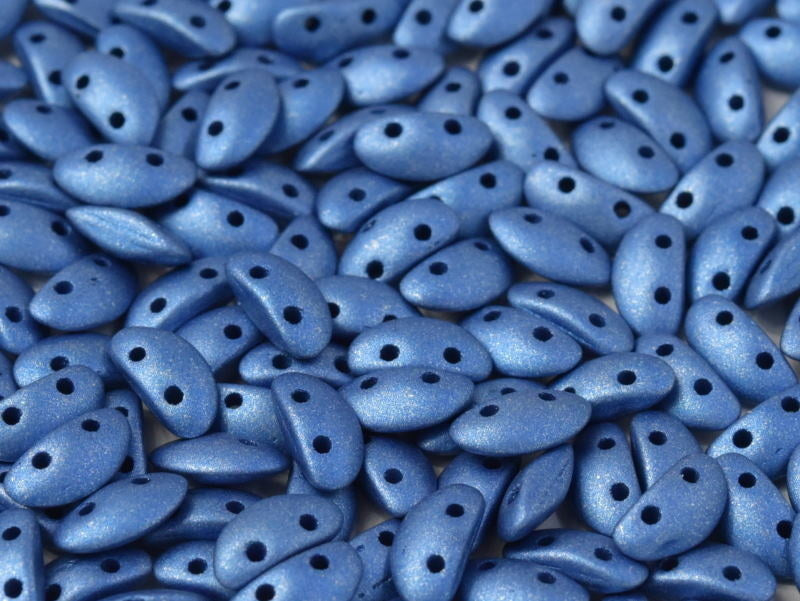 300 pcs MobyDuo® Beads, 3x8mm, 2-Hole, Czech Glass, Alabaster Metallic Sea Blue