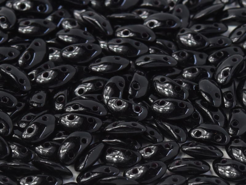50 pcs MobyDuo® Beads, 3x8mm, 2-Hole, Czech Glass, Jet Black