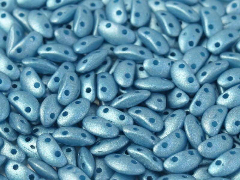 300 pcs MobyDuo® Beads, 3x8mm, 2-Hole, Czech Glass, Alabaster Metallic Aqua