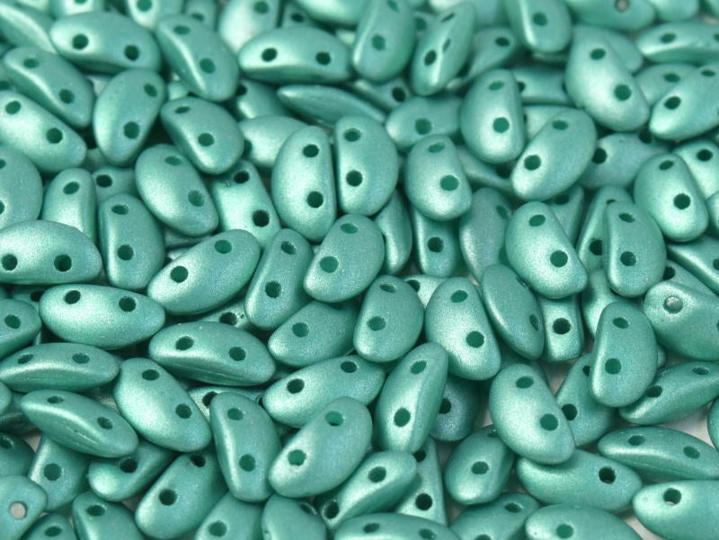 300 pcs MobyDuo® Beads, 3x8mm, 2-Hole, Czech Glass, Alabaster Metallic Emerald