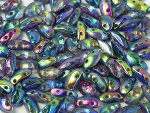 300 pcs MobyDuo® Beads, 3x8mm, 2-Hole, Czech Glass, Crystal Magic Blue