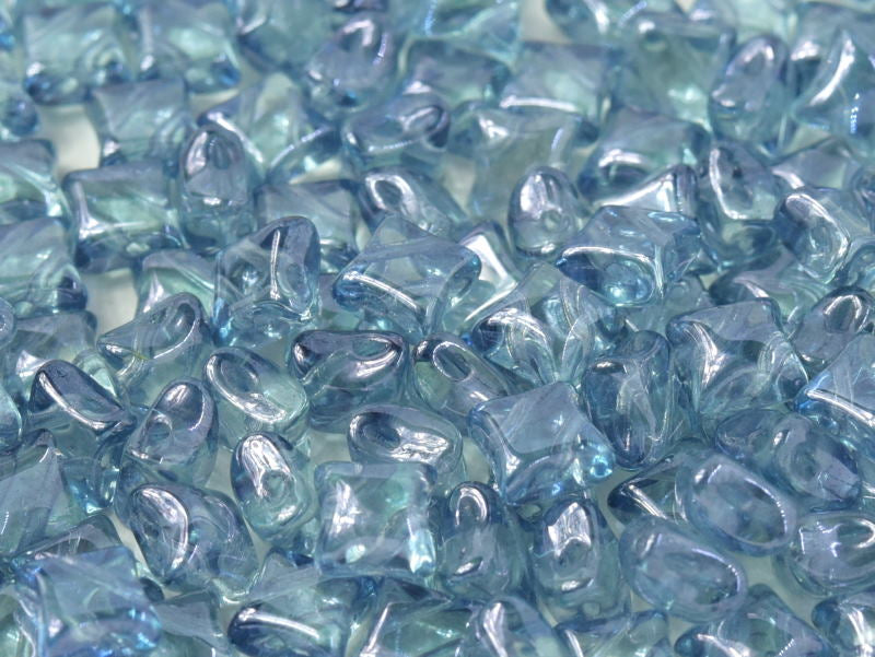 25 pcs WibeDuo® Beads, 8x8 mm,2-Hole, Czech Glass, Crystal Baby Blue Luster