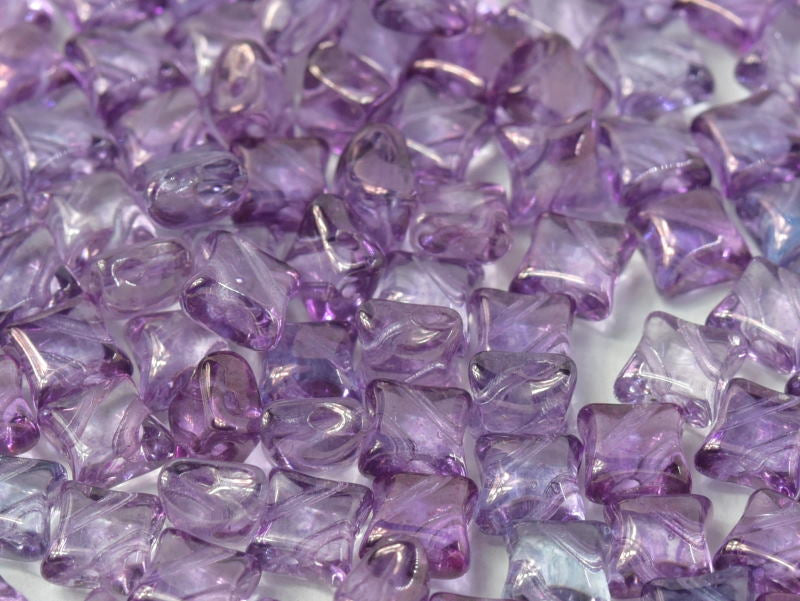 25 pcs WibeDuo® Beads, 8x8 mm,2-Hole, Czech Glass, Crystal Lila Vega Luster