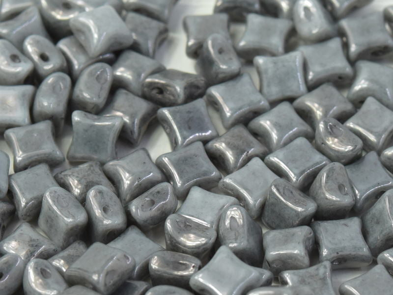 25 pcs WibeDuo® Beads, 8x8 mm,2-Hole, Czech Glass, Chalk White Grey Luster