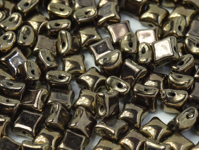 25 pcs WibeDuo® Beads, 8x8 mm,2-Hole, Czech Glass, Jet Gold