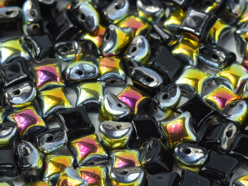 25 pcs WibeDuo® Beads, 8x8 mm,2-Hole, Czech Glass, Jet Marea