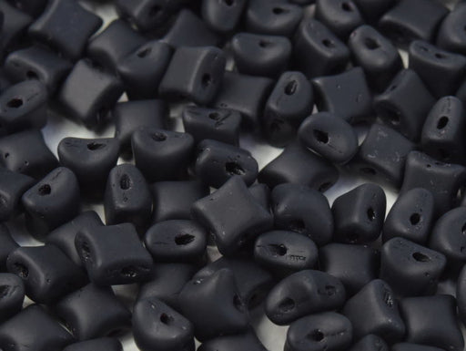 25 pcs WibeDuo® Beads, 8x8 mm,2-Hole, Czech Glass, Jet Black Matted