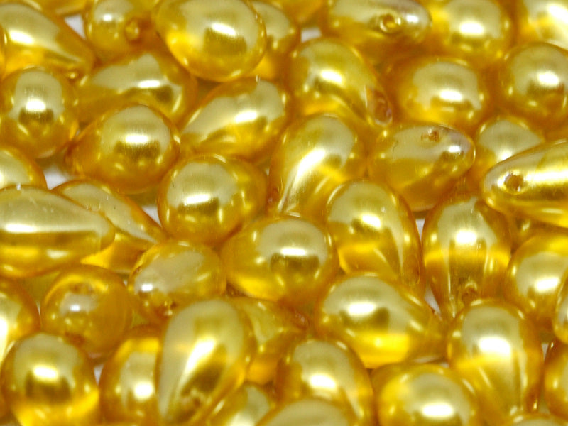 30 pcs Teardrop Glass Beads, 6x9mm, Semi Transparent Pearls Amber, Czech Glass
