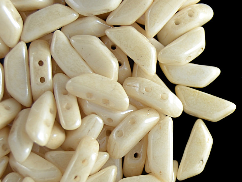 50 pcs Tinos® Par Puca® 2-hole Beads, 10x4mm, Opaque Beige Ceramic Look, Czech Glass