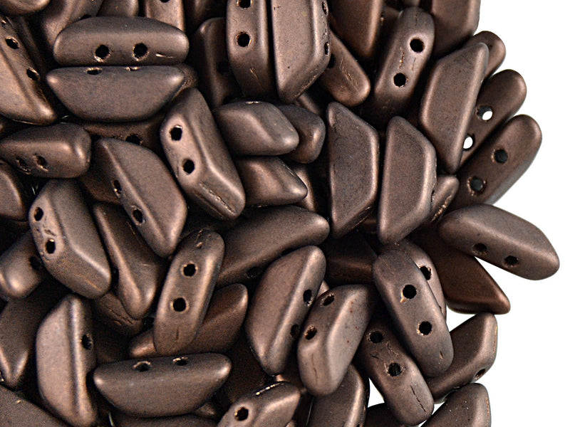 50 pcs Tinos® Par Puca® 2-hole Beads, 10x4mm, Dark Bronze Mat, Czech Glass