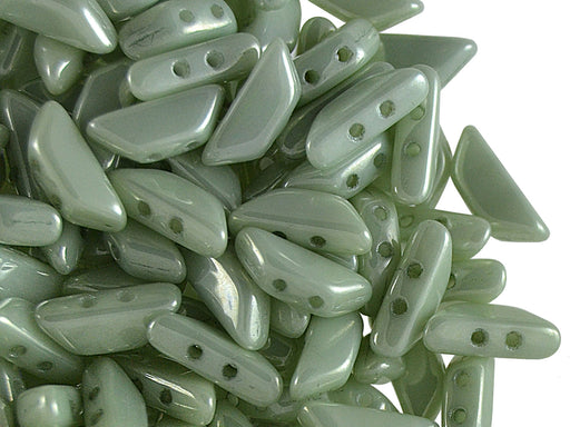 50 pcs Tinos® Par Puca® 2-hole Beads, 10x4mm, Opaque Light Green Ceramic Look, Czech Glass