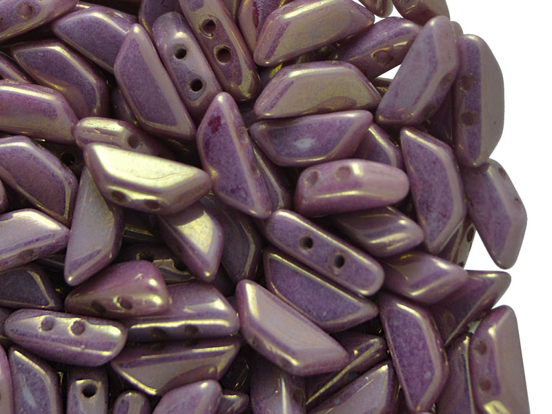 50 pcs Tinos® Par Puca® 2-hole Beads, 10x4mm, Opaque Mix Violet/Gold Ceramic Look, Czech Glass