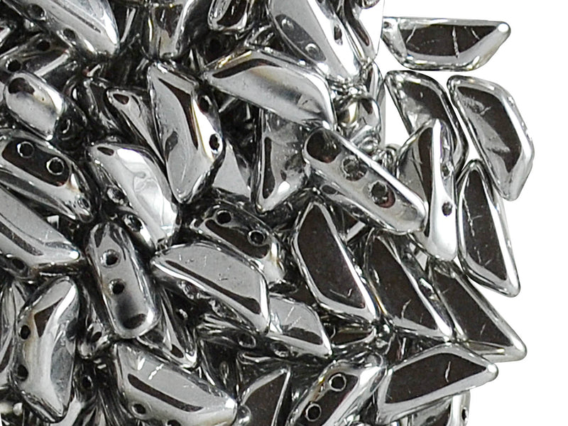 50 pcs Tinos® Par Puca® 2-hole Beads, 10x4mm, Silver Metallic (Crystal Full Labrador), Czech Glass