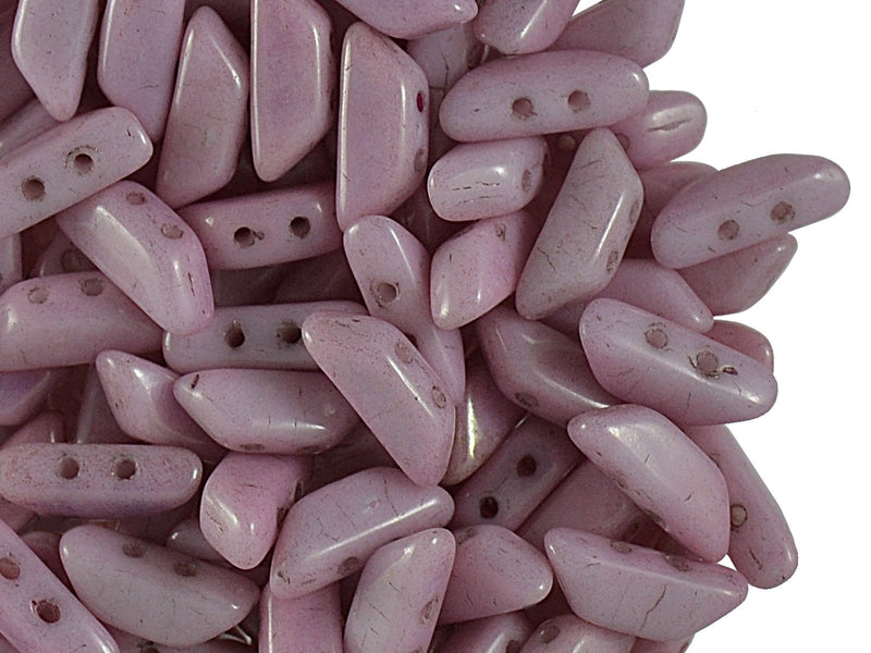 50 pcs Tinos® Par Puca® 2-hole Beads, 10x4mm, Opaque Light Rose Ceramic Look, Czech Glass