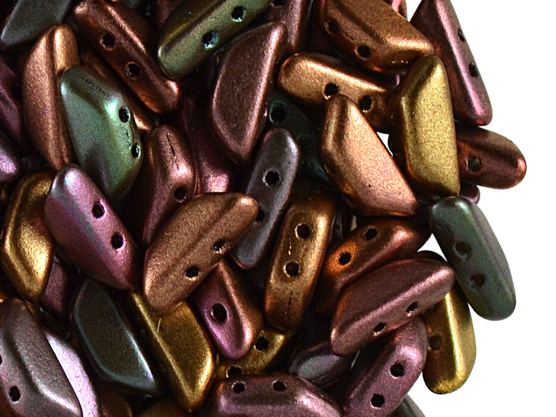 50 pcs Tinos® Par Puca® 2-hole Beads, 10x4mm, Yellow Gold Metallic Iris, Czech Glass