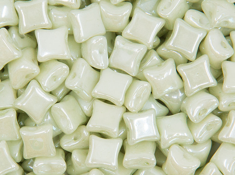 25 pcs WibeDuo® Beads, 8x8 mm,2-Hole, Czech Glass, Chalk White Mint Luster