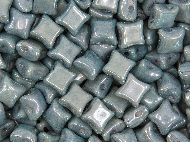 25 pcs WibeDuo® Beads, 8x8 mm,2-Hole, Czech Glass, Chalk White Baby Blue Luster
