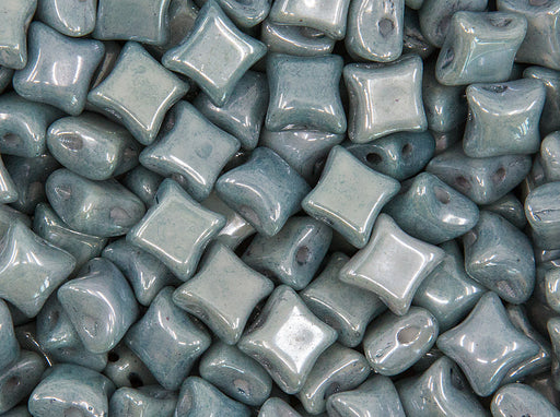 25 pcs WibeDuo® Beads, 8x8 mm,2-Hole, Czech Glass, Chalk White Baby Blue Luster