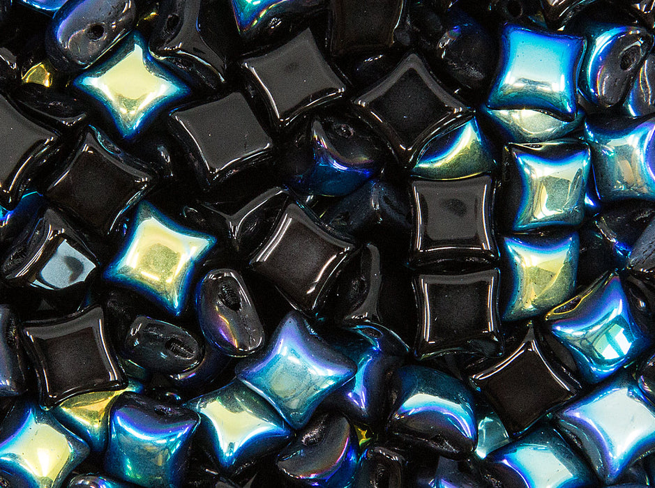 25 pcs WibeDuo® Beads, 8x8 mm,2-Hole, Czech Glass, Jet AB