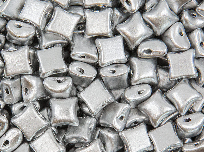 25 pcs WibeDuo® Beads 8x8 mm, 2 Holes, Crystal Aluminum Silver, Czech Glass