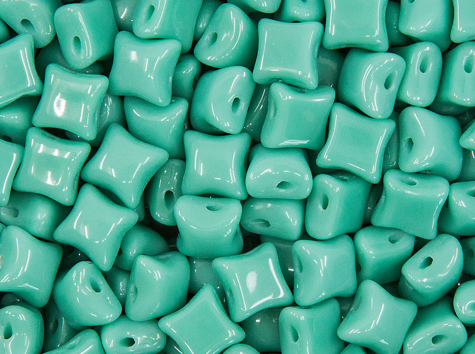25 pcs WibeDuo® Beads 8x8 mm, 2 Holes, Opaque Turquoise Green, Czech Glass